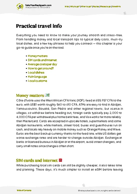 example page 7 from our offline Travel Guide for Côte d’Ivoire